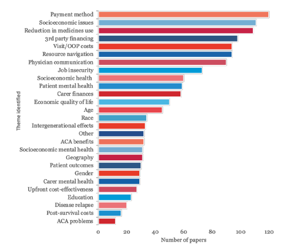 Bar chart: Themes from systematic review of patient and caregiver perspective