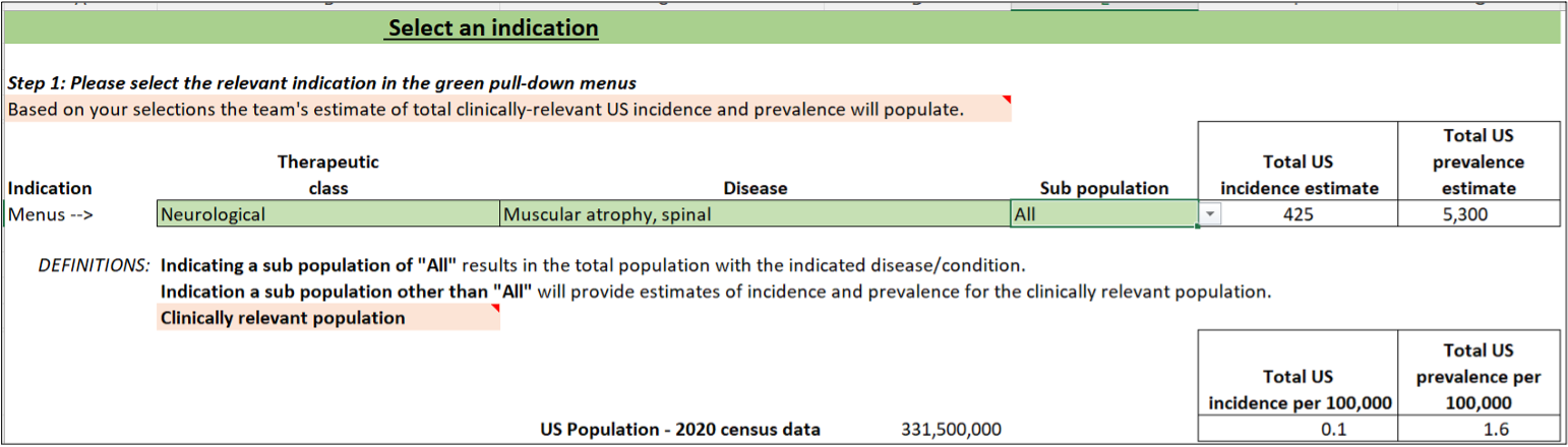 excerpt of the individual indication workbook spreadsheet